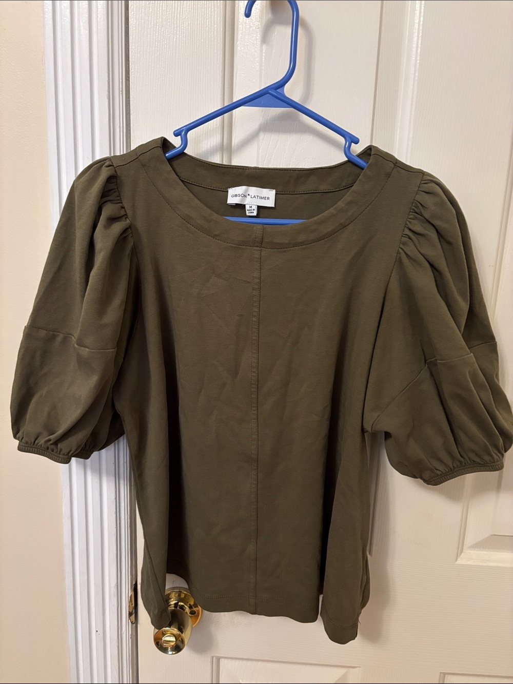 Gibson Latimer Olive Puff Sleeve Top